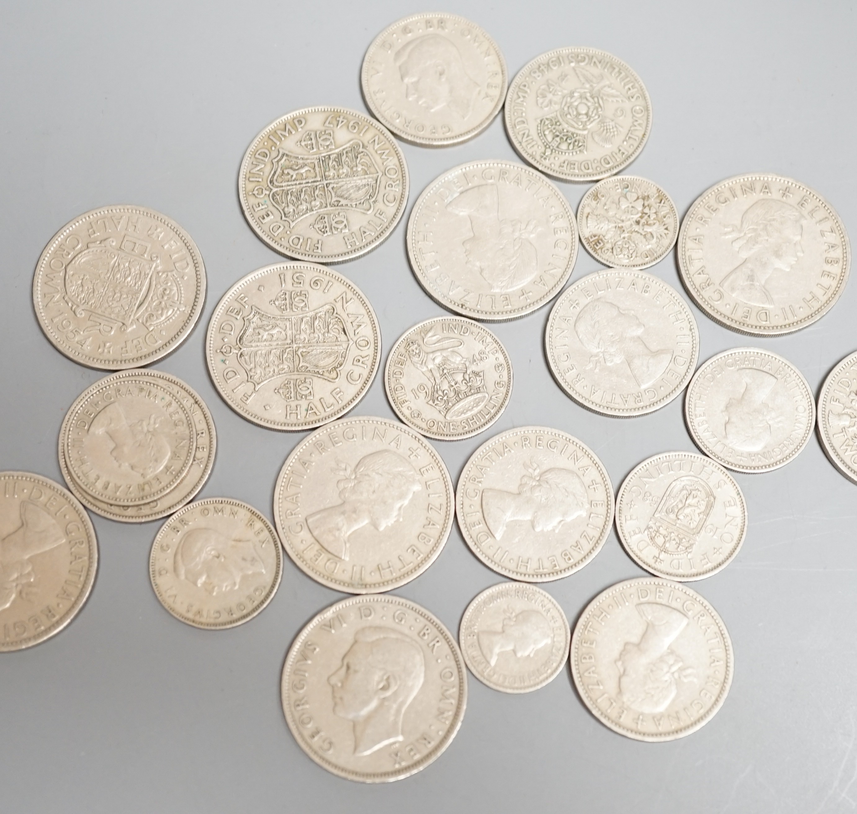 Assorted UK George VI and QEII coins.